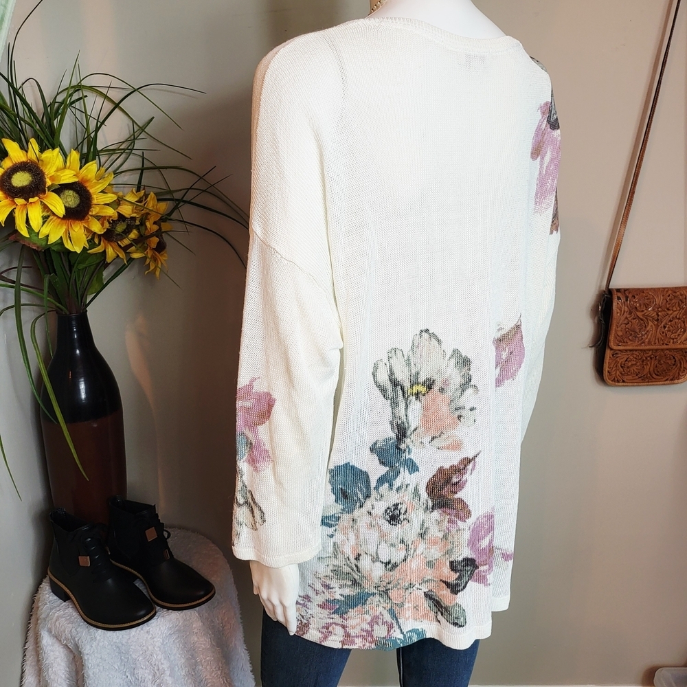 J. Jill Linen Floral Tunic Top Boho Cottagecore V Neck Oversized L - Picture 6 of 6